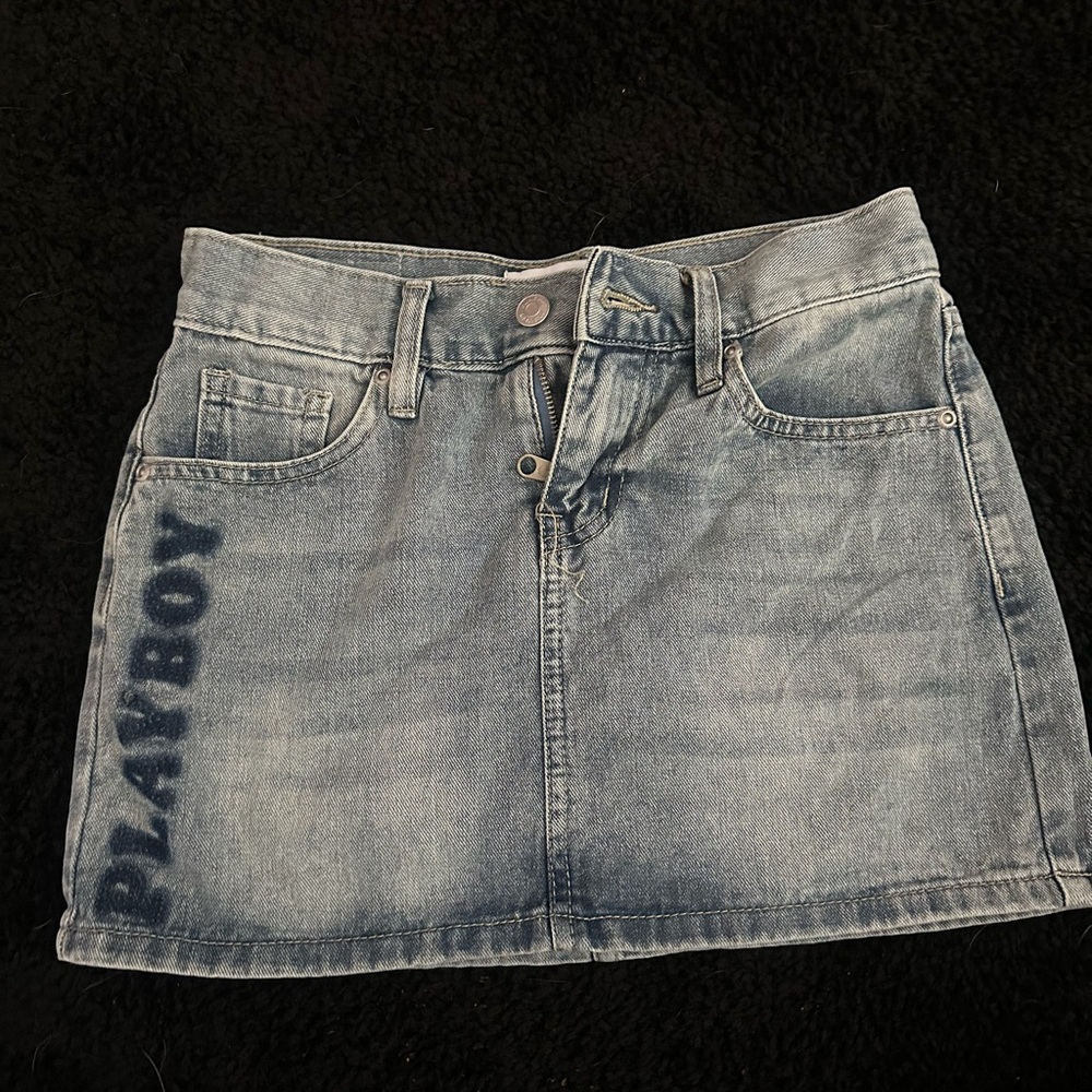 PLAYBOY Light Blue Denim Mini Skirt with Side Logo